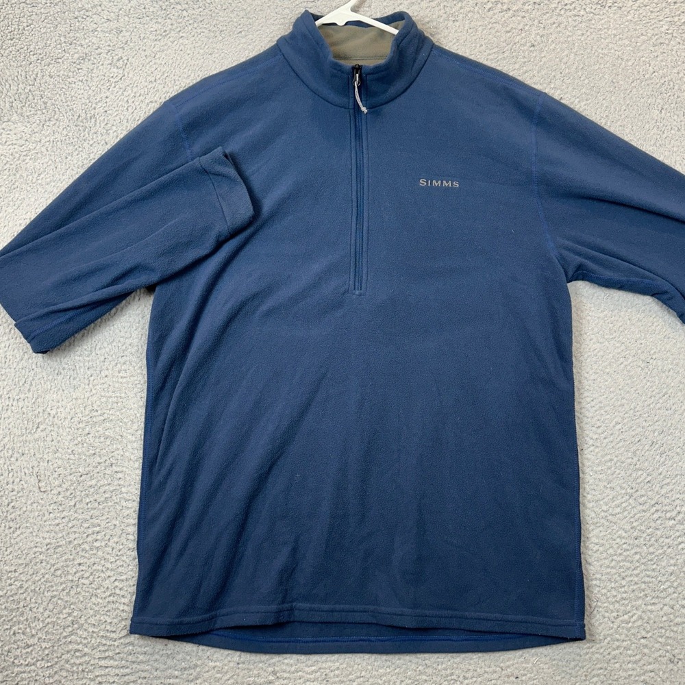 Simms Sweater Mens Large Blue Fleece Fishing Quarter Zip Pullover Outdoor EUC